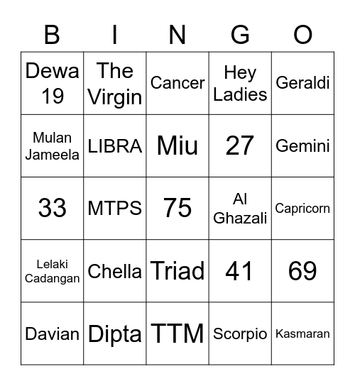 punya essa Bingo Card