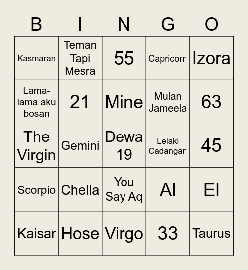 Peavè’s Bingo Card