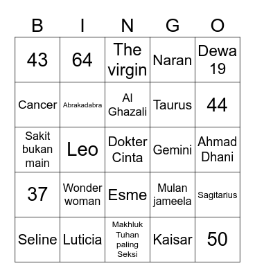 punya livy Bingo Card