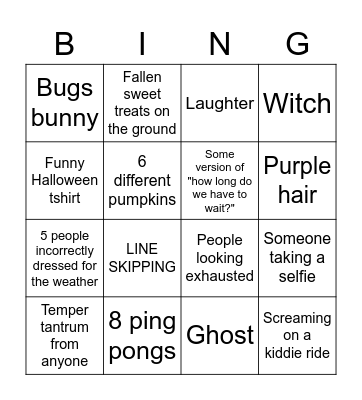 Six Flags: Halloween Edition Bingo Card
