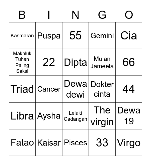 Untitled Bingo Card
