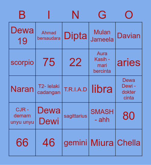 Davian's BINGO CARD Bingo Card