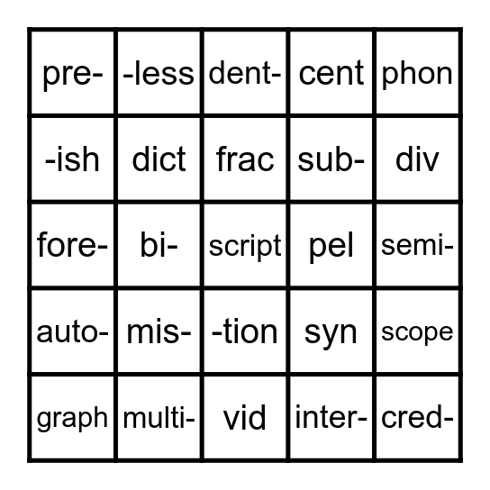 SIPPS Challenge -Lesson 20C Bingo Card