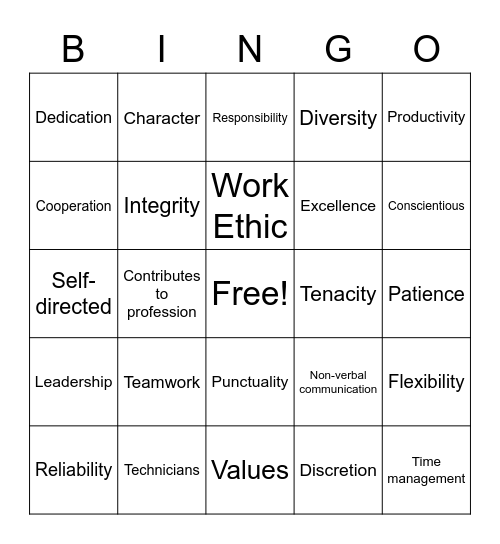 Characteristics of Healthcare Professionals Bingo Card