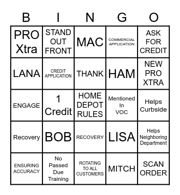 Home Depot Bingo Card