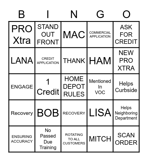 Home Depot Bingo Card