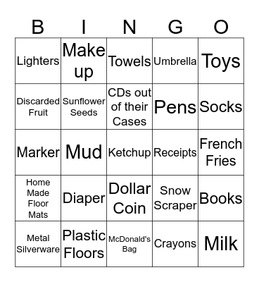 Carwash Bingo Card