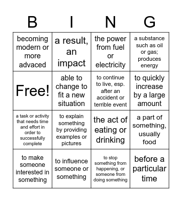 Unit 3: Rdgs 1 & 2 Vocabulary Bingo Card