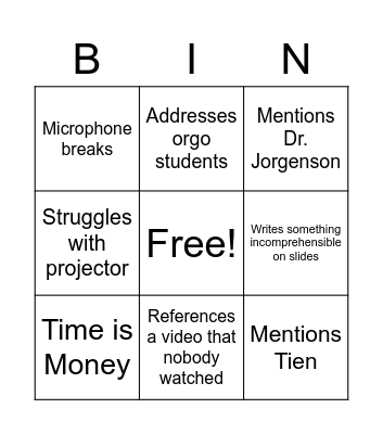 CHEM 241 Bingo Card