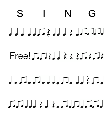 Ta, ti-ti, Shh Rhythms Bingo Card
