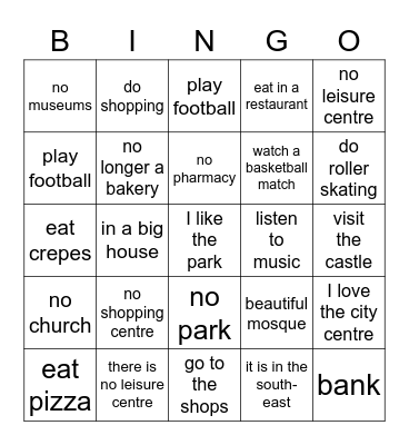 Dans ma ville Bingo Card