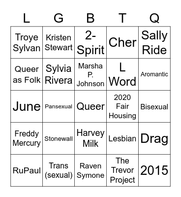 Coming Out Week Bingo Card