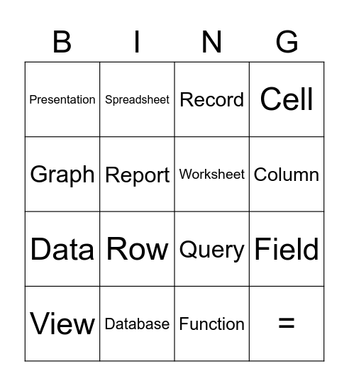 Year 8 Database recap Bingo Card