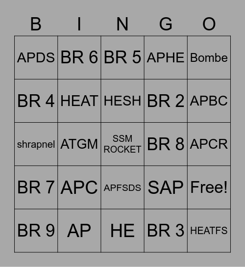 ammo bingo Card