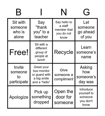 Acts of Kindness Bingo Card