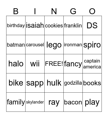isaiahs birthday Bingo Card