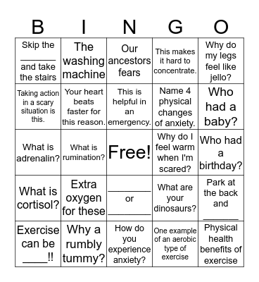 Healthy Activities of Recovery Bingo Card