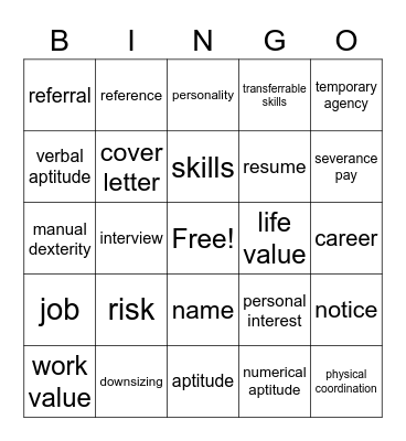 Careers Bingo Card