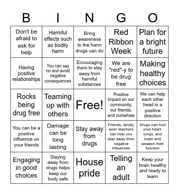 Red Ribbon Week Bingo Card