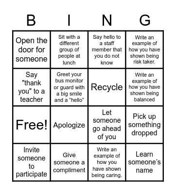 Acts of Kindness Bingo Card