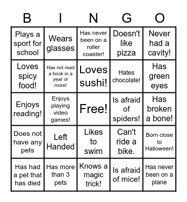 Get to Know You! Bingo Card