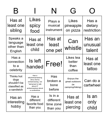 SPAAMily Bingo--Find a person who: Bingo Card