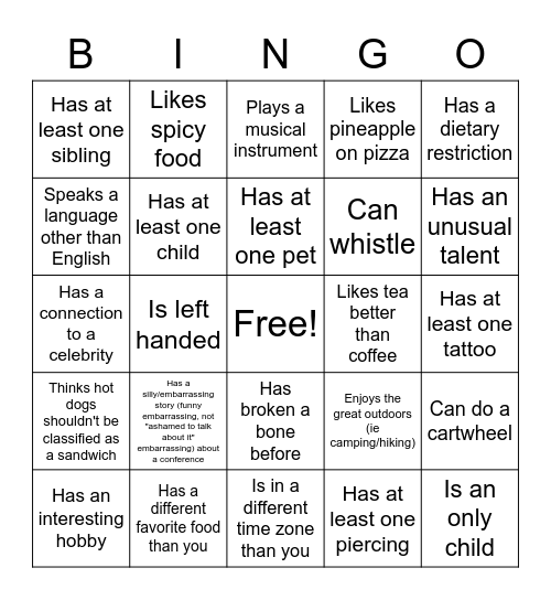 SPAAMily Bingo--Find a person who: Bingo Card