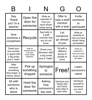 Acts of Kindness Bingo Card