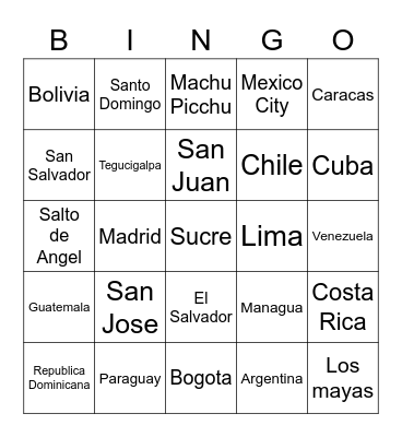 Capitales y Paises Bingo Card