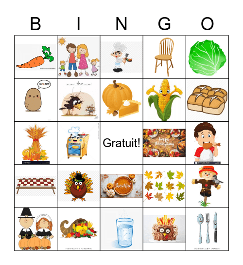 Bingo de l'Action de Grâce Bingo Card