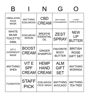 THE BODY SHOP Bingo Card
