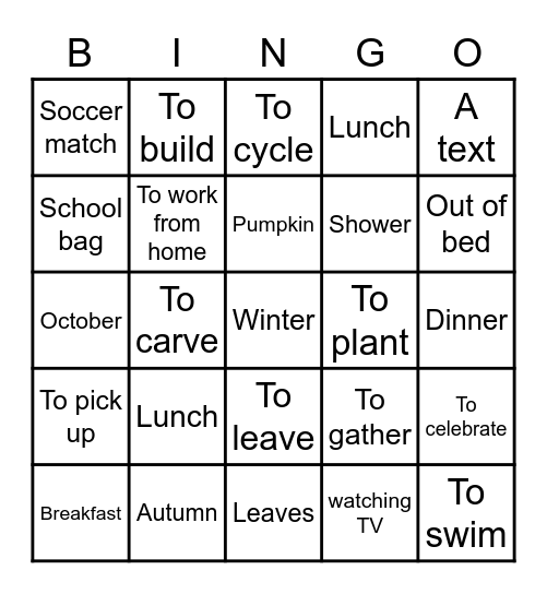 Autumn break bingo Card
