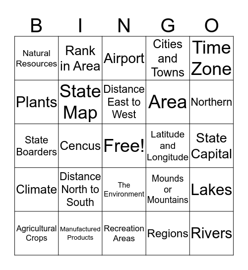 Wyoming Geography Bingo Card