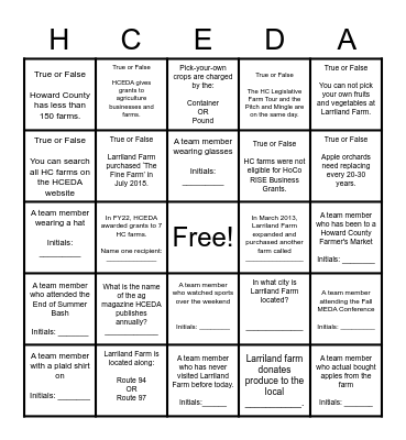 Ag Day- HCEDA Bingo Card