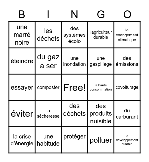 l'Environnement Bingo Card