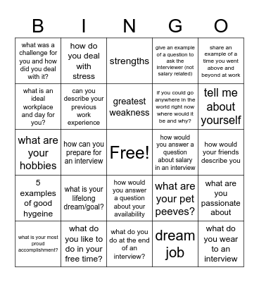 Interview Bingo Card
