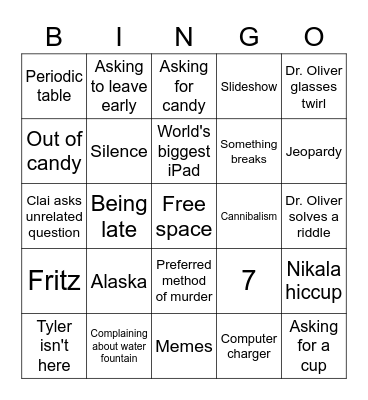 Chem Class Bingo Card