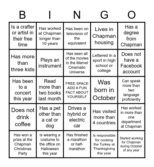 Untitled Bingo Card
