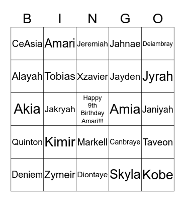 HAPPY BIRTHDAY AMARI!!! Bingo Card