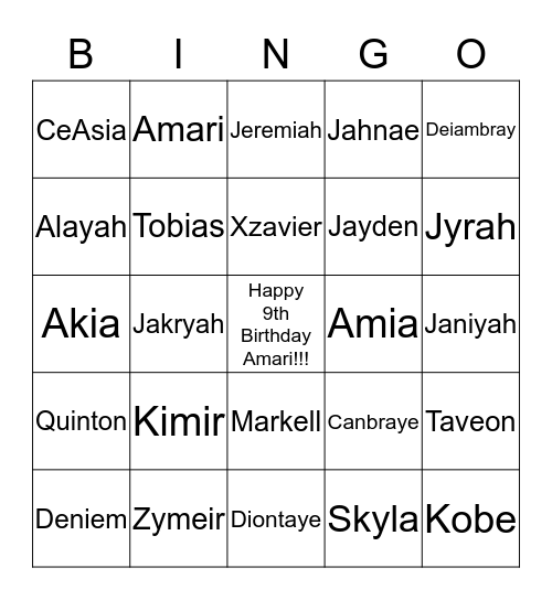 HAPPY BIRTHDAY AMARI!!! Bingo Card