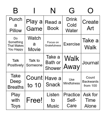 Coping Skills Bingo Card