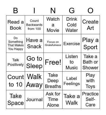 Coping Skills Bingo Card