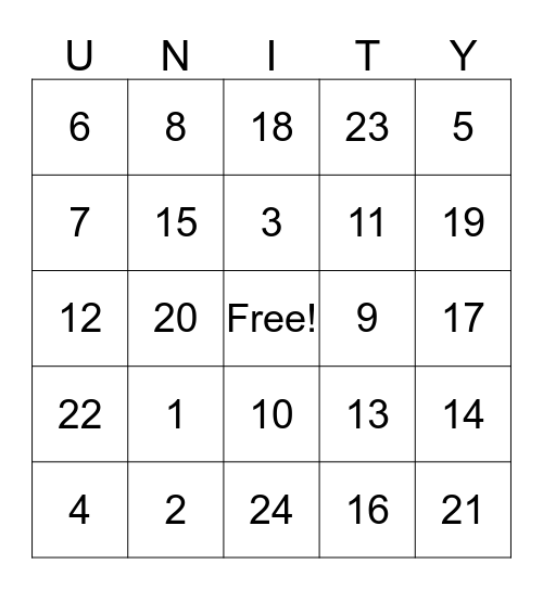 Unity Day Bingo Card