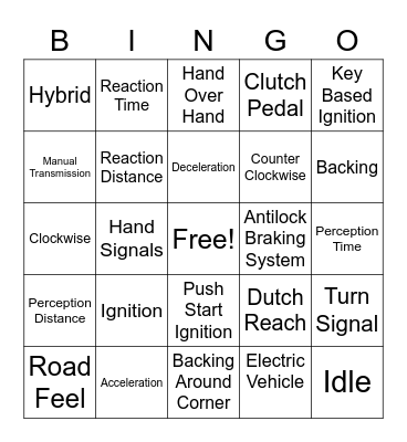Ch.4 Drivers Ed Vocabulary Activity Bingo Card