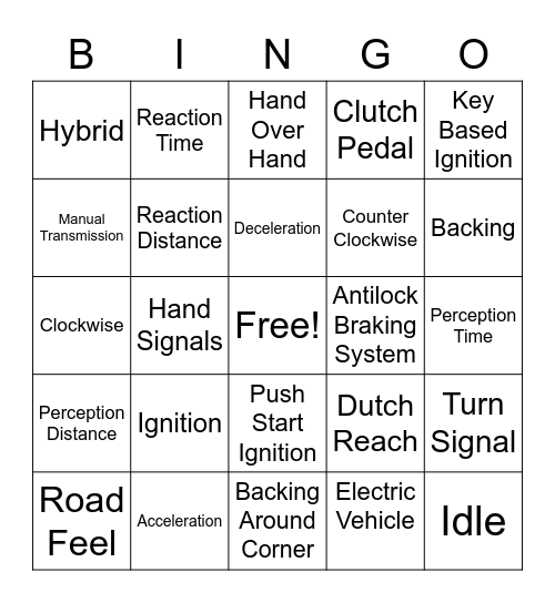 Ch.4 Drivers Ed Vocabulary Activity Bingo Card