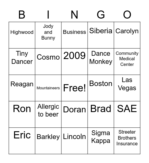 VAL Bingo Card