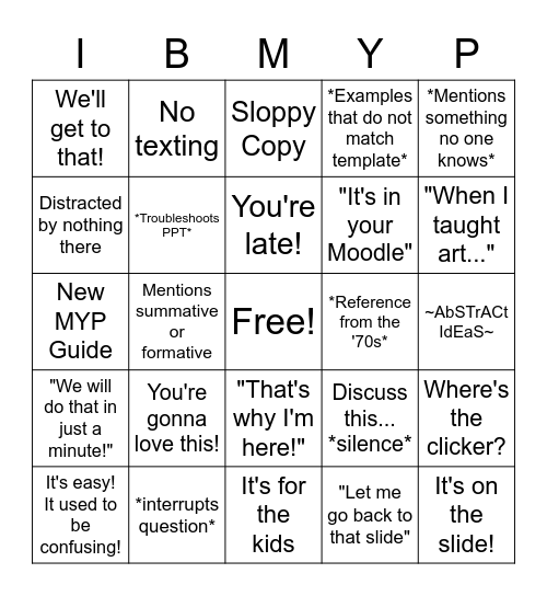 IB - MYP BINGO! Bingo Card