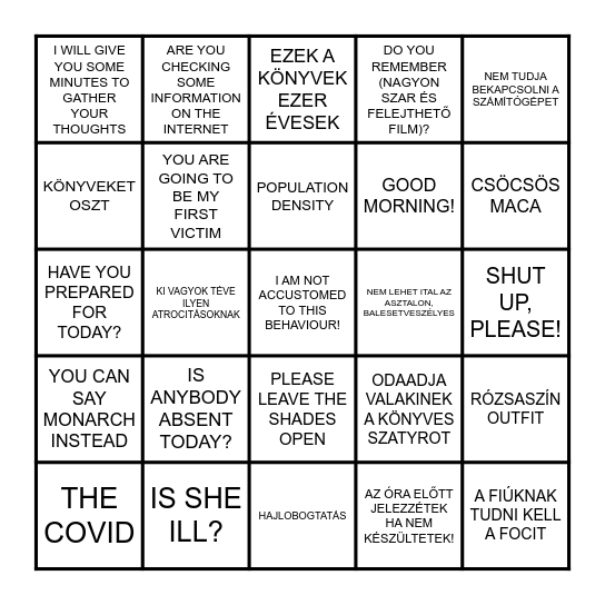 ZSIVERÁNÉ FEKETE BORBÁLA BINGO Card
