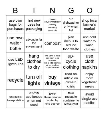 What we can do Bingo Card