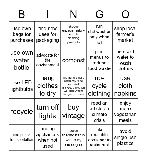 What we can do Bingo Card